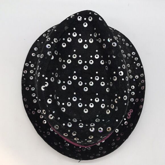 Hello Kitty Fedora Hat Sanrio Girls OSFM Black & Pink Sequins Bucket Headwear - Picture 6 of 8
